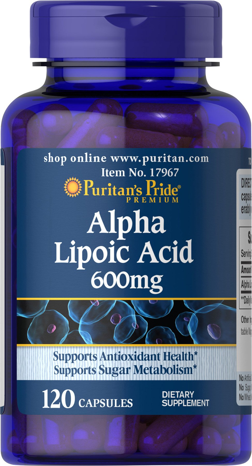 Puritan's Pride Alpha Lipoic Acid 600 mg bottle label