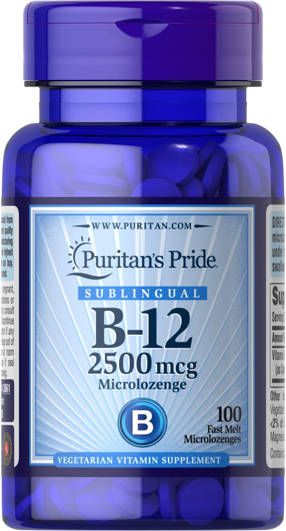 Puritan's Pride Vitamin B-12 2500 mcg microlozenges - 100 count packaging front