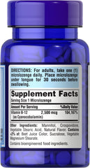 Supplement facts and ingredients for Puritan's Pride B-12 microlozenges