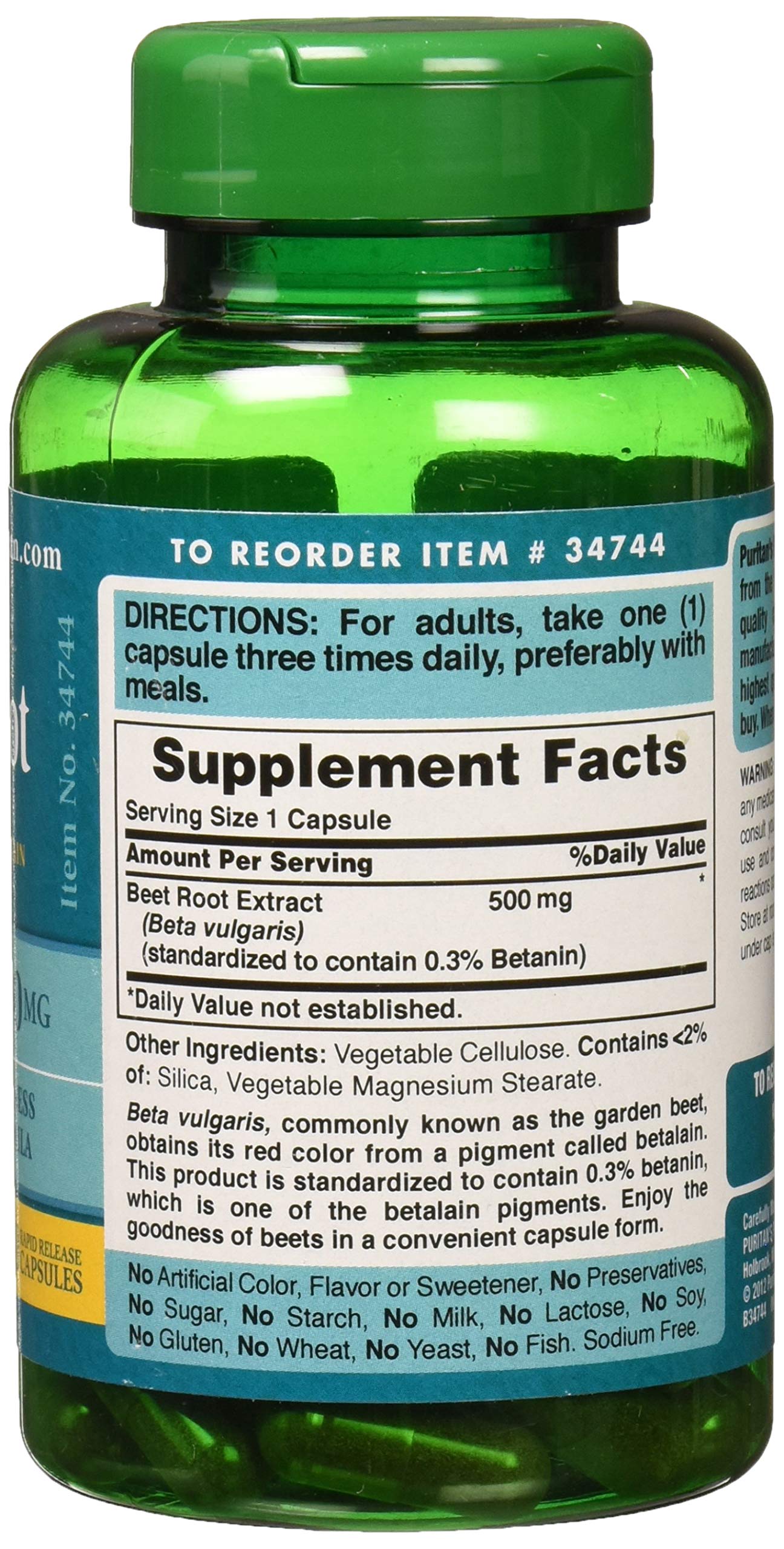 Puritan's Pride Beet Root Extract packaging front view