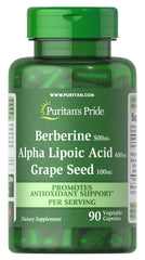 Puritan's Pride Berberine, Alpha Lipoic Acid & Grape Seed supplement bottle