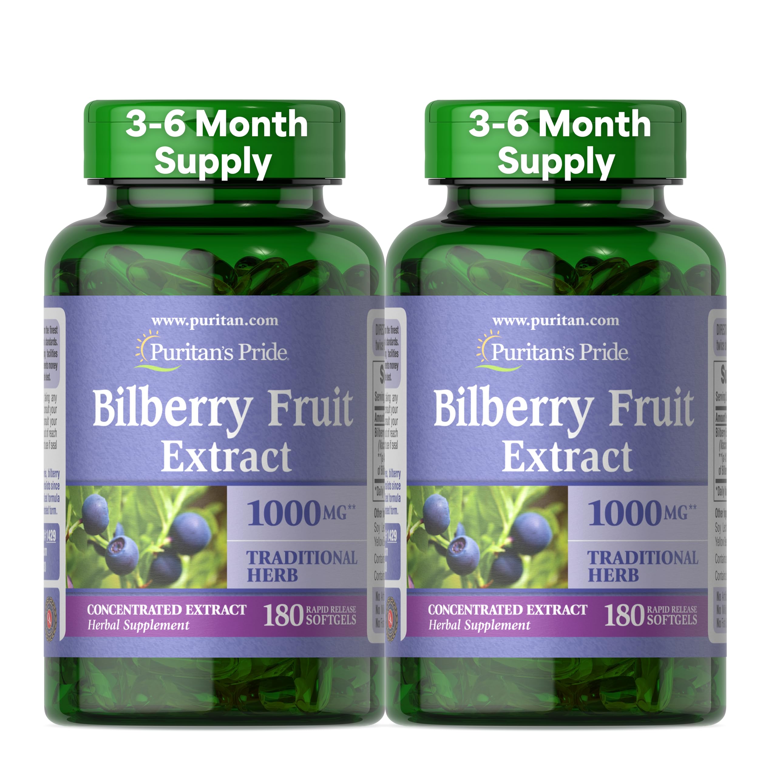 Puritan's Pride Bilberry 4:1 extract softgels bottle – 2-pack