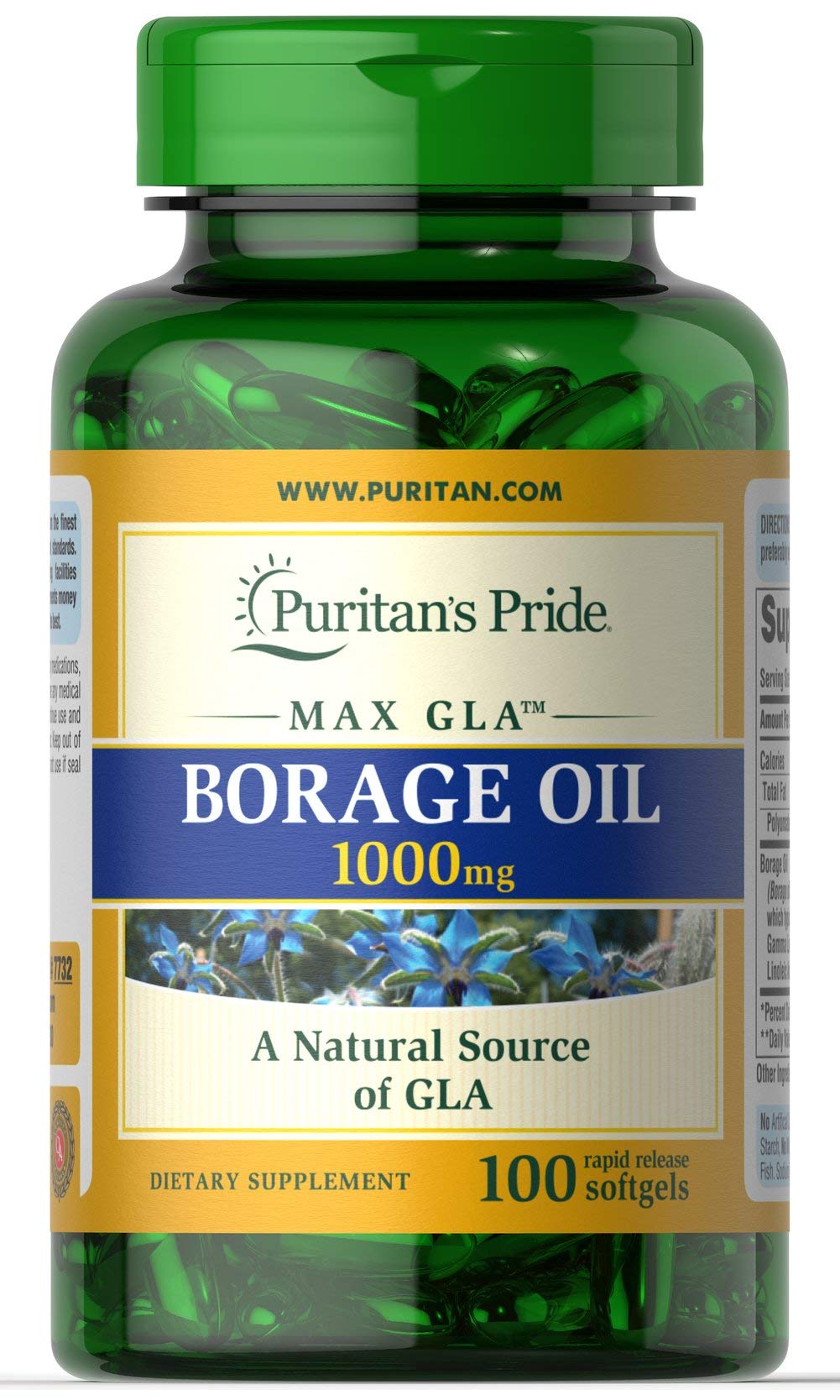 Puritans Pride Borage Oil bottle, 1 Gram (discontinued by manufacturer)