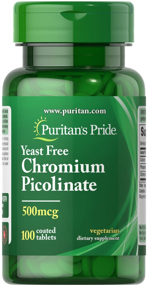 Puritans Pride Chromium Picolinate 500 mcg Yeast-Free bottle
