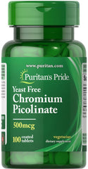 Puritans Pride Chromium Picolinate 500 mcg Yeast-Free bottle