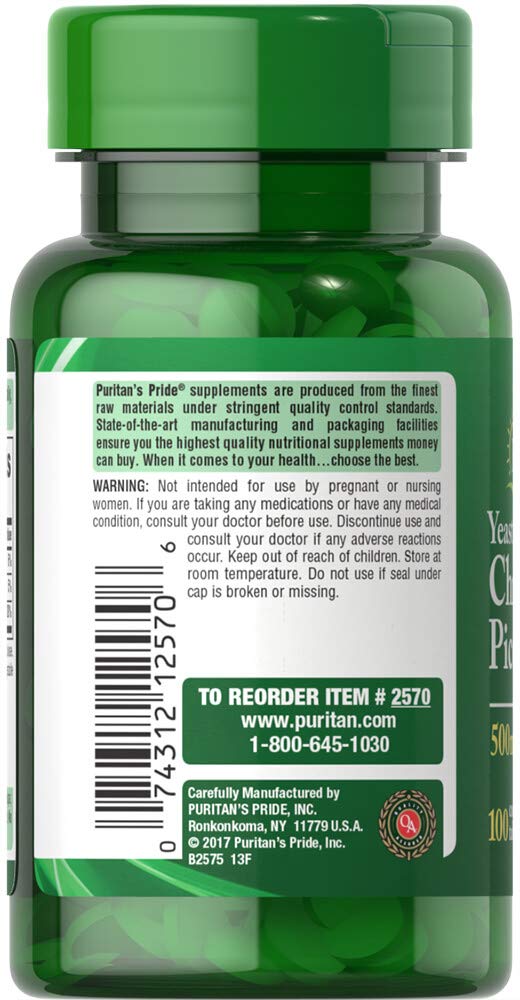 Close-up of Puritans Pride Chromium Picolinate packaging