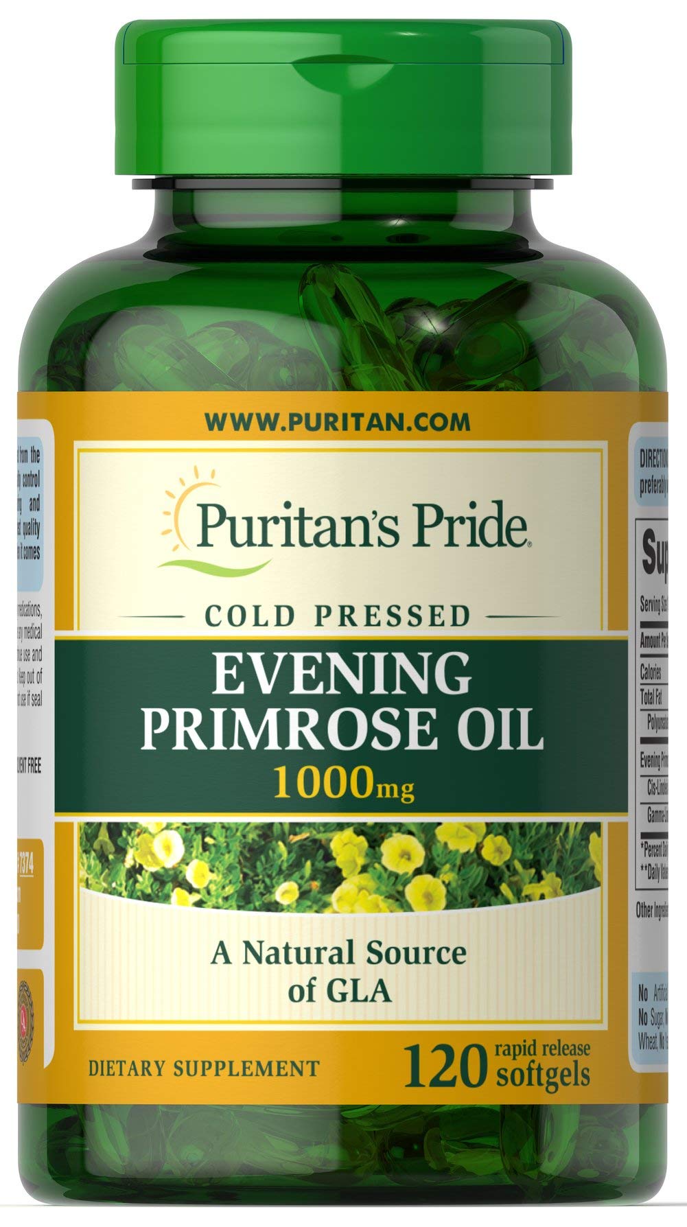 Puritans Pride Evening Primrose Oil 1000 mg softgels with GLA, 120 count