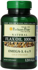 Bottle of Puritan's Pride Premium Natural Flax Oil 1000 mg