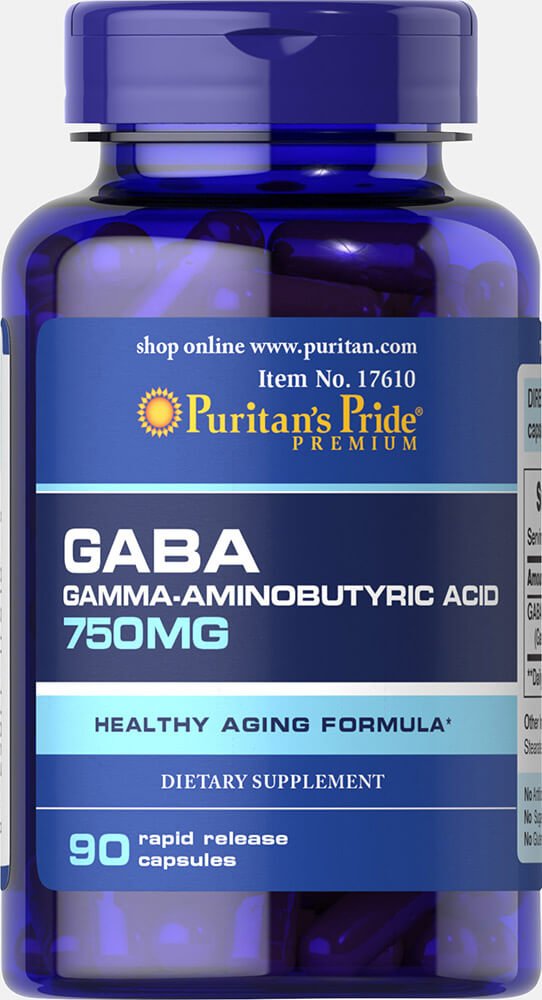 Puritans Pride GABA Gamma Aminobutyric Acid 750 mg capsules bottle - image 1
