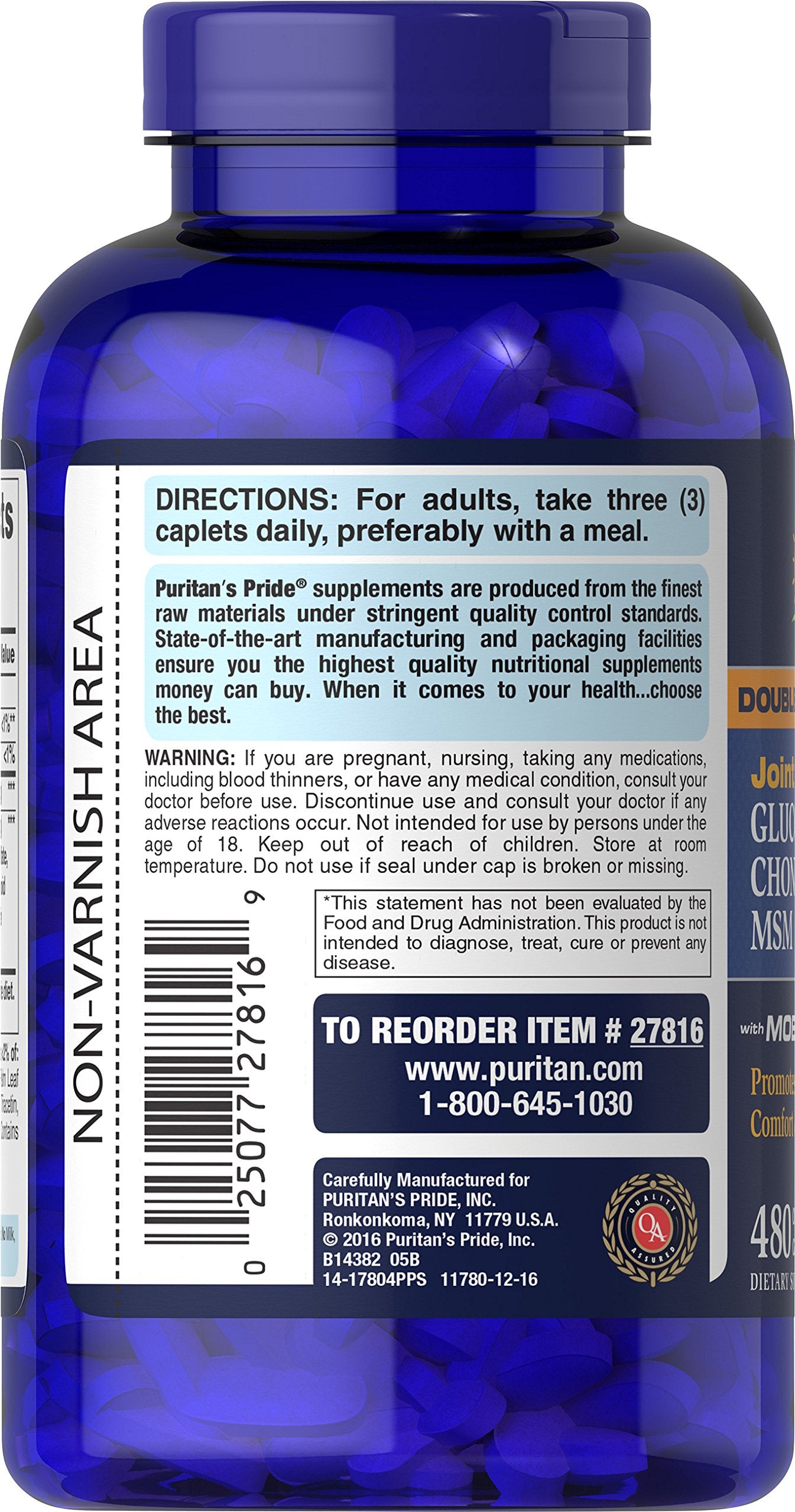 Joint health supplement display with product packaging