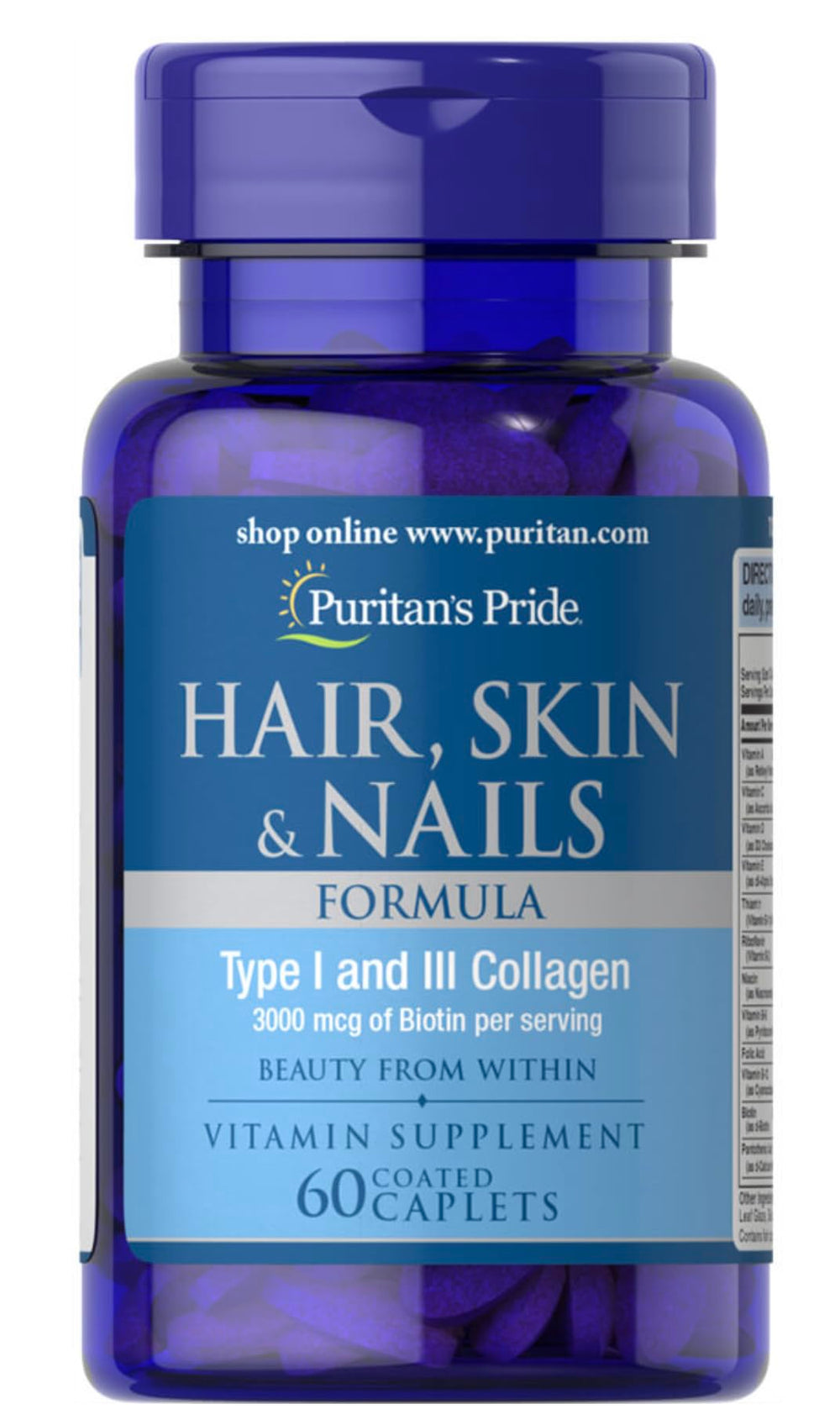 Puritan's Pride Hair, Skin & Nails Formula 60 Caplets bottle