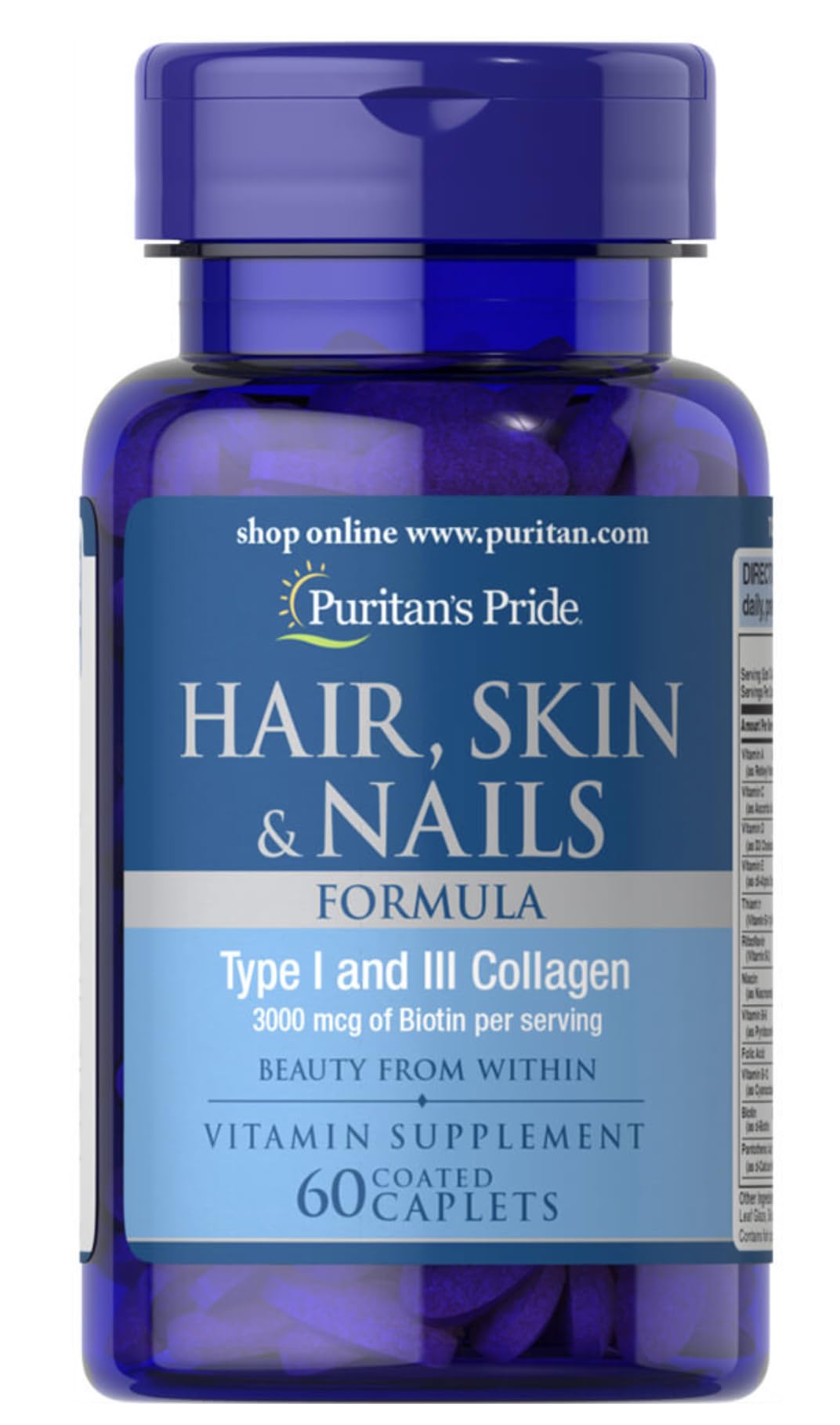 Puritan's Pride Hair, Skin & Nails Formula 60 Caplets bottle