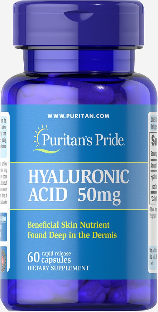 Bottle of Puritan's Pride Hyaluronic Acid 50 mg capsules, 60 count