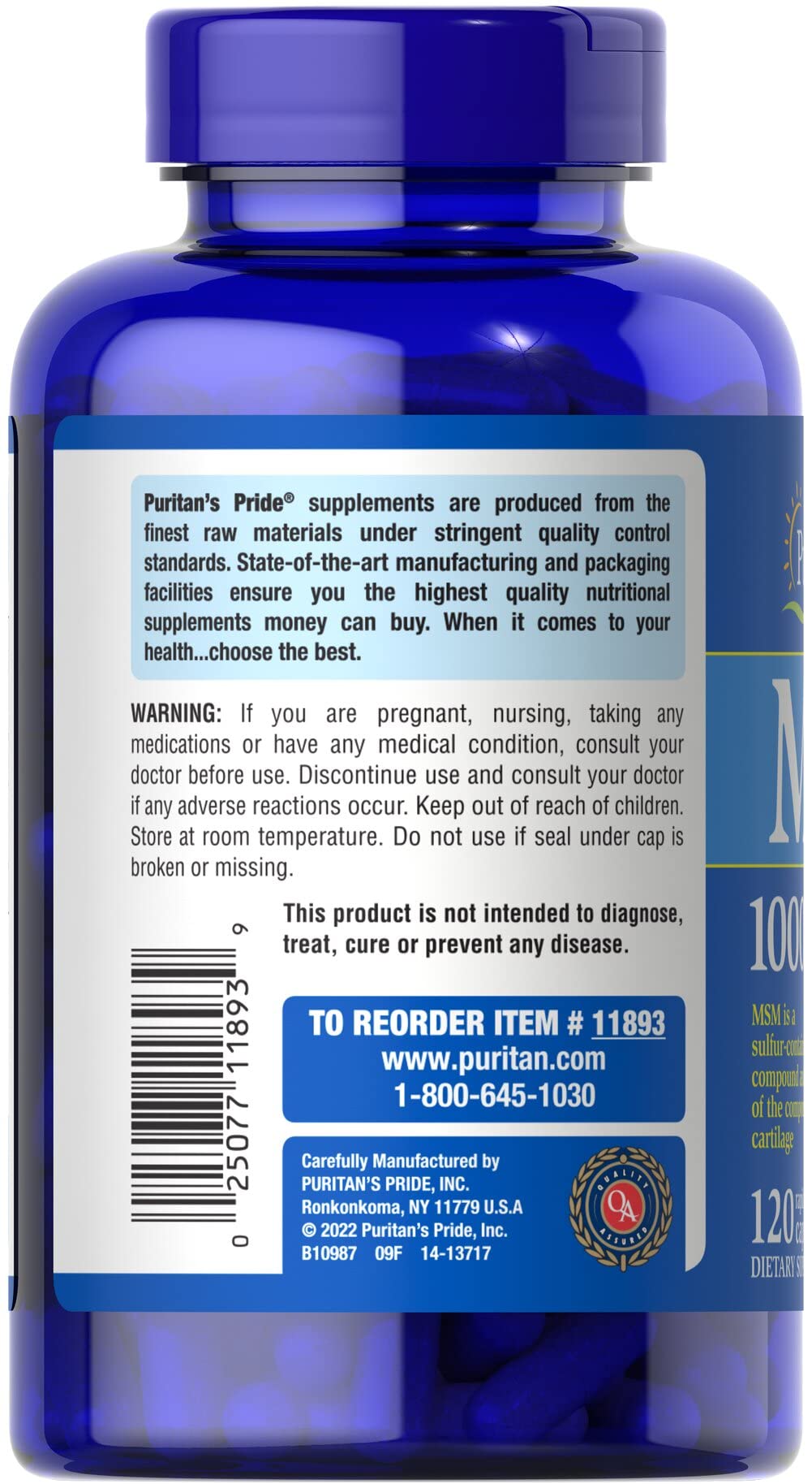 Puritan's Pride Joint Support MSM rapid release capsules pour supports everyday joint comfort and mobility.