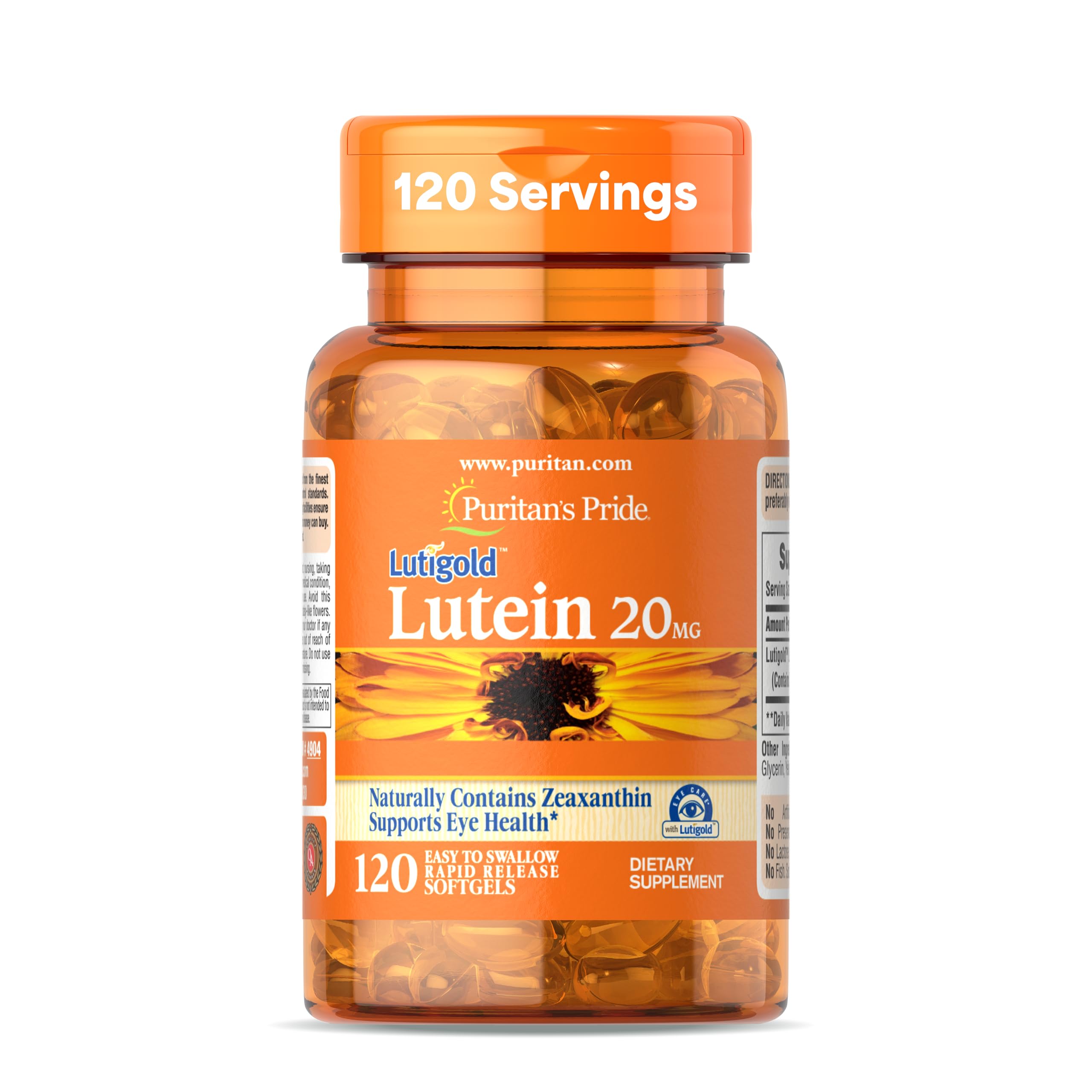 Puritan's Pride Lutigold Lutein 20mg with Zeaxanthin bottle label