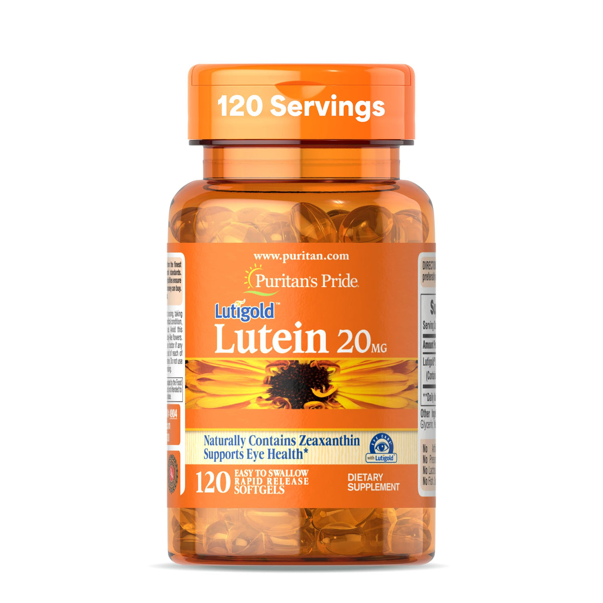 Puritan's Pride Lutigold Lutein 20mg with Zeaxanthin bottle label
