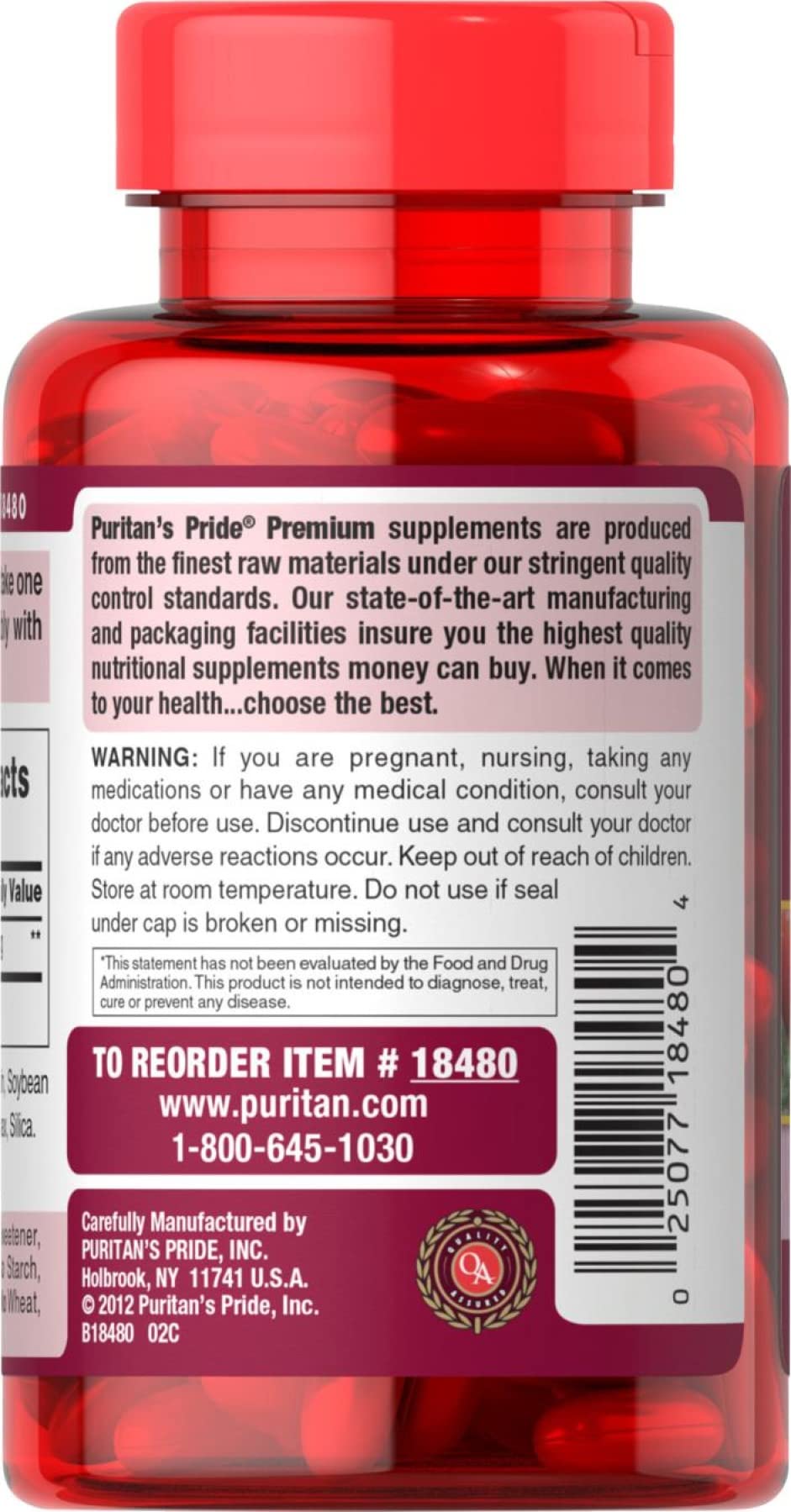 Back label with supplement facts for Puritan's Pride Lycopene 40 mg 2-pack
