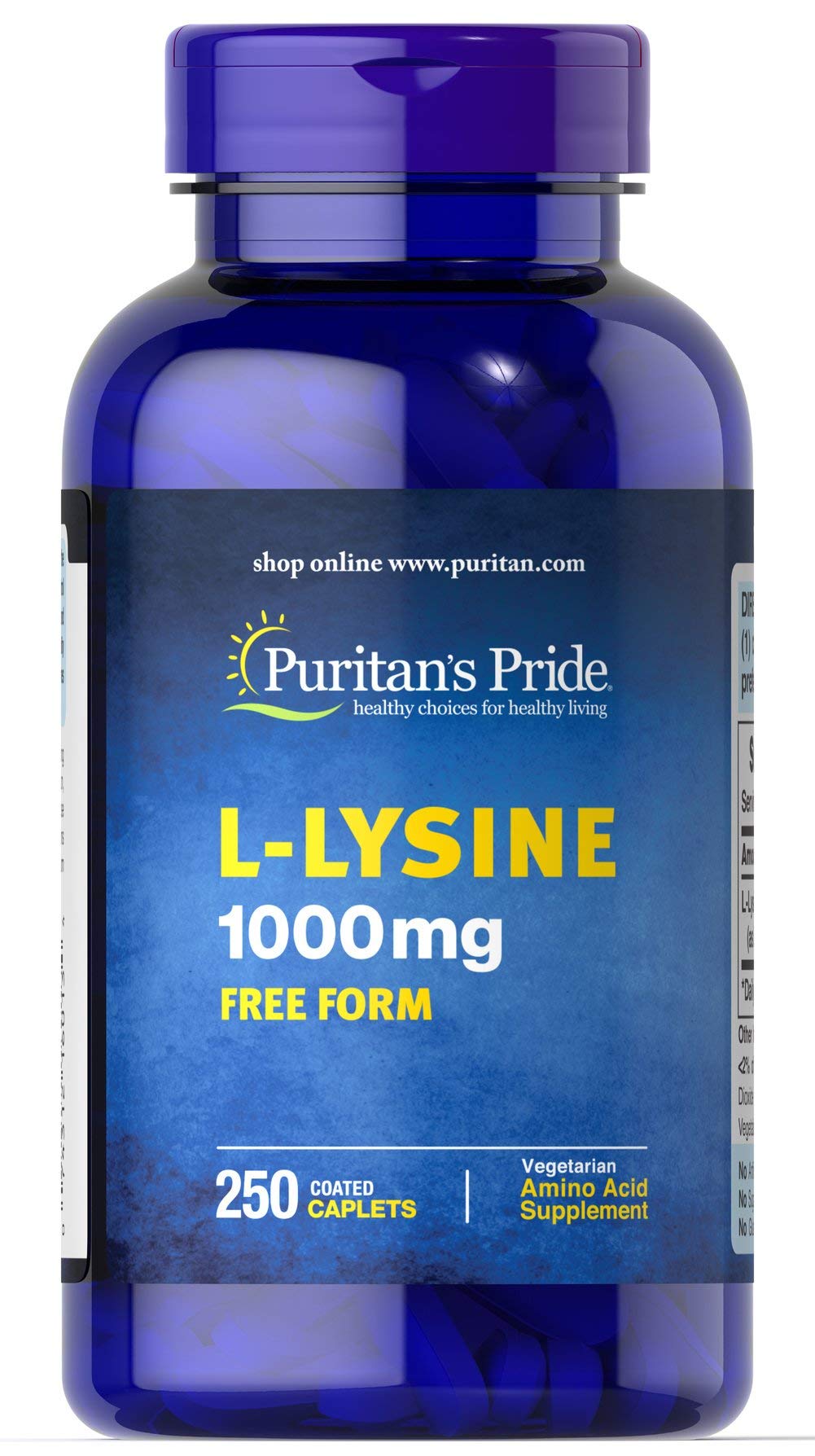 Puritan's Pride L-Lysine 1000 mg bottle with 250 coated caplets (6013)