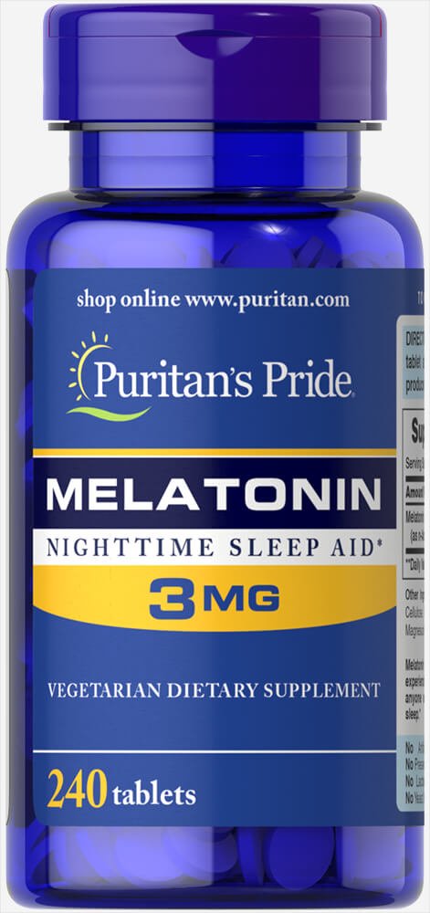Puritans Pride Melatonin 3 mg tablets bottle, 240 count