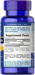 Close-up of Puritans Pride Melatonin 3 mg label