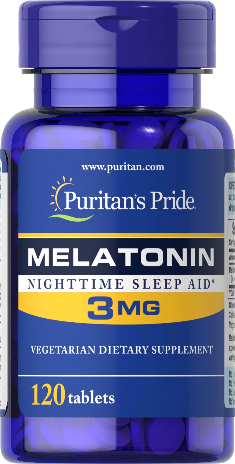 Puritans Pride Melatonin 3 mg tablets bottle 120 count