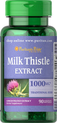 Puritan's Pride Milk Thistle 1000mg bottle with label – 90 count (Silymarin 4:1 extract)