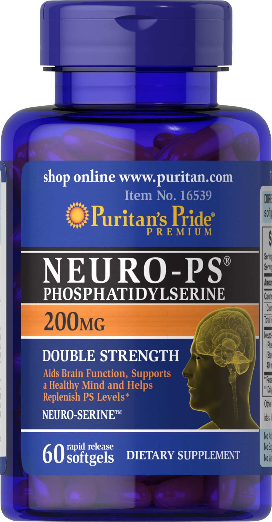 Puritan's Pride Neuro-PS phosphatidylserine bottle – front view