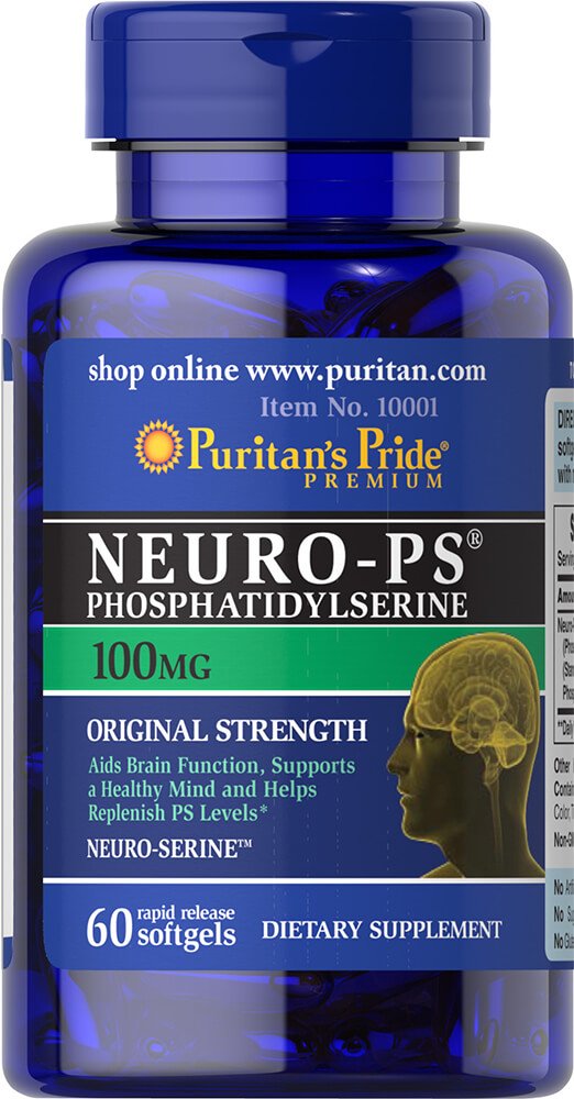 Puritan's Pride Neuro-PS softgels bottle supports daily brain function and focus