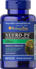 Puritan's Pride Neuro-PS softgels bottle supports daily brain function and focus