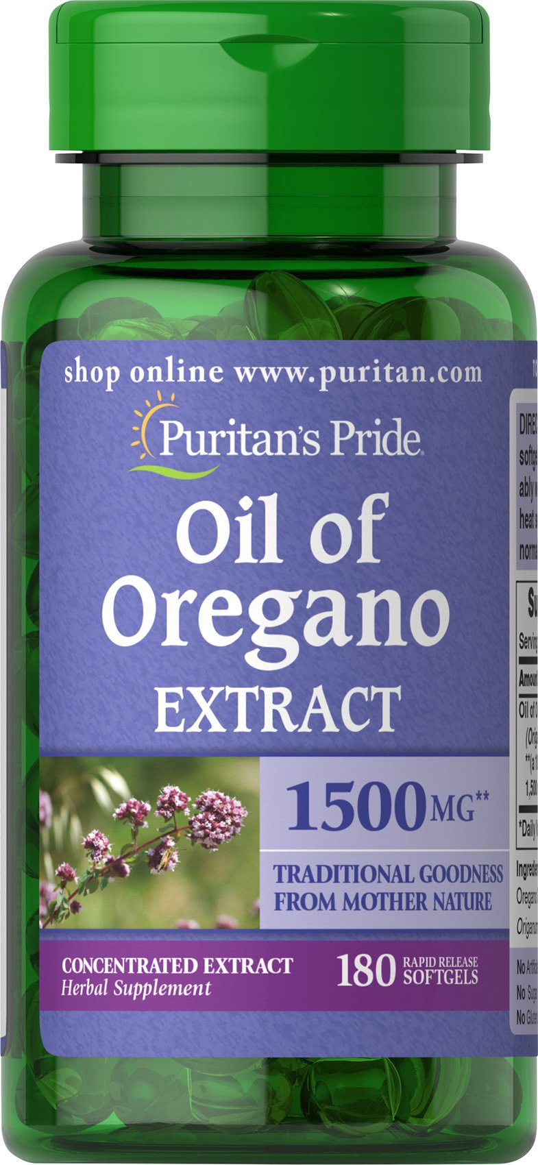 Puritan's Pride Oil of Oregano Extract 150 mg softgels bottle - 180 count