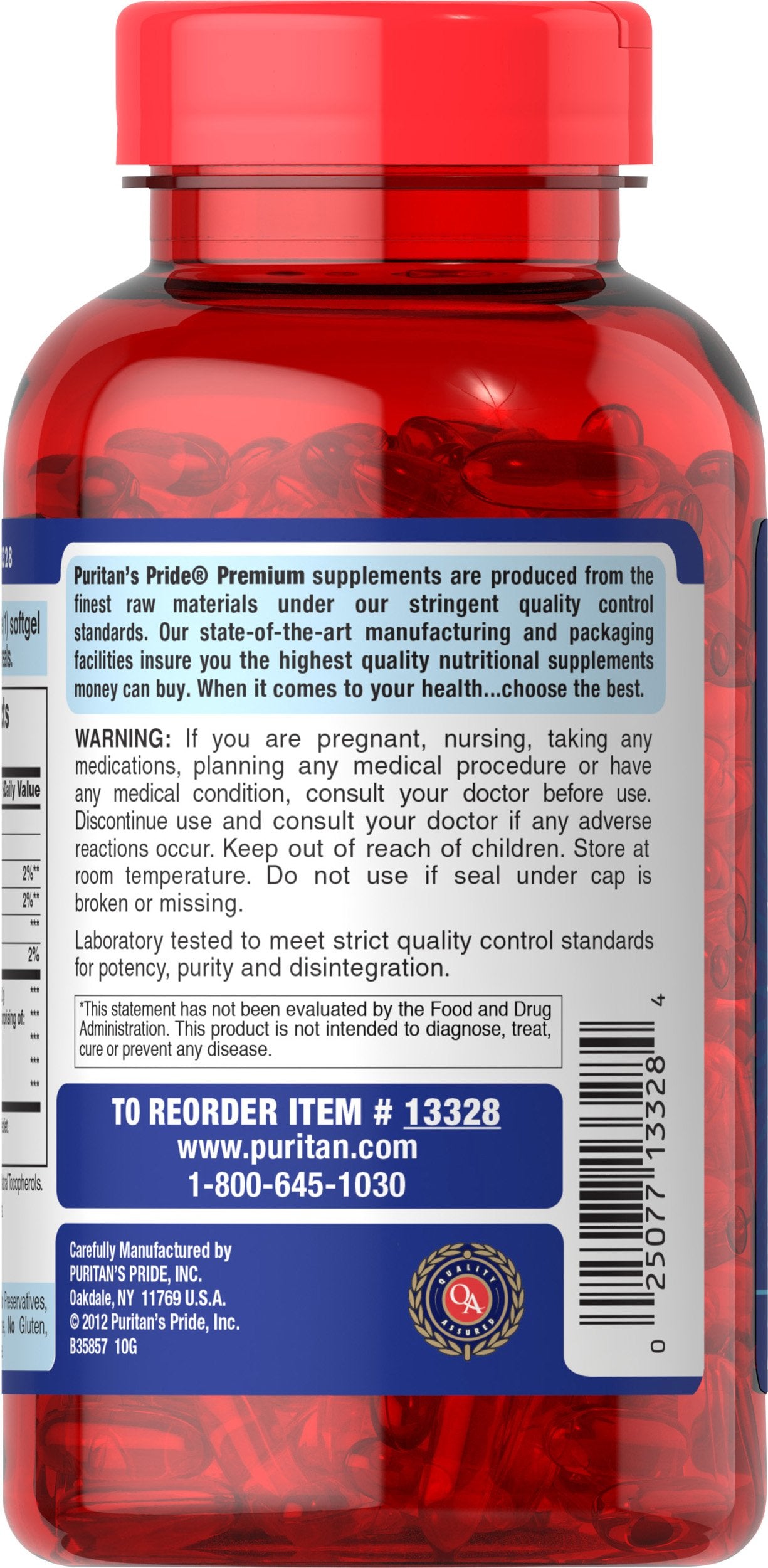 Puritan's Pride Omega-3 1200mg bottle on white background