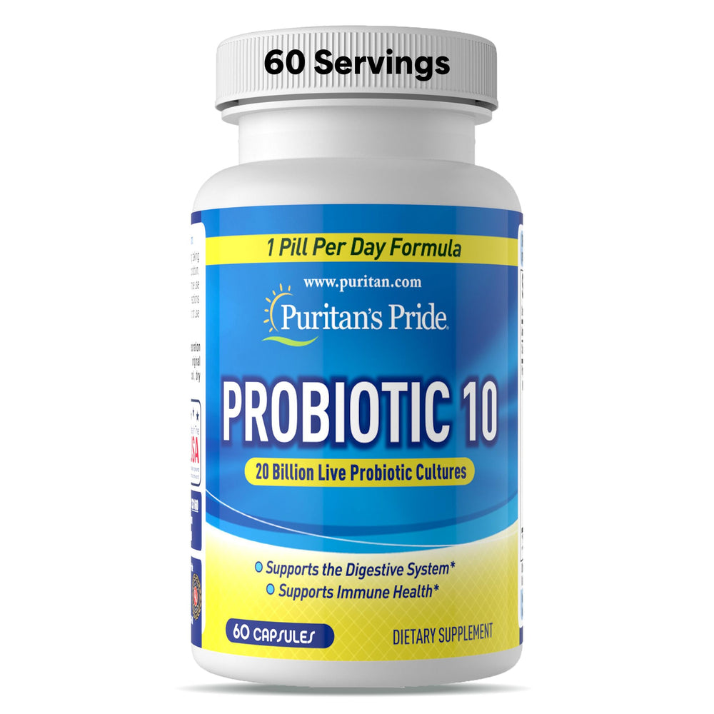 Puritan's Pride Probiotic 10 with Vitamin D bottle on white background