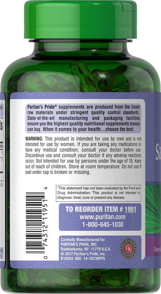 Close-up of Puritan's Pride Saw Palmetto Extract bottle
