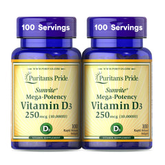 Puritan's Pride Sunvite Vitamin D3 10,000 IU rapid-release softgels twin pack