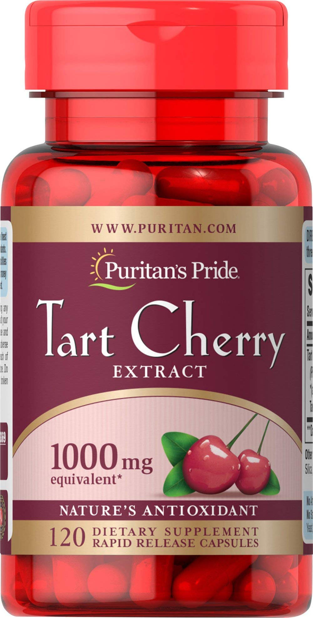 Puritans Pride Tart Cherry Extract 1000 mg bottle with 120-count capsules