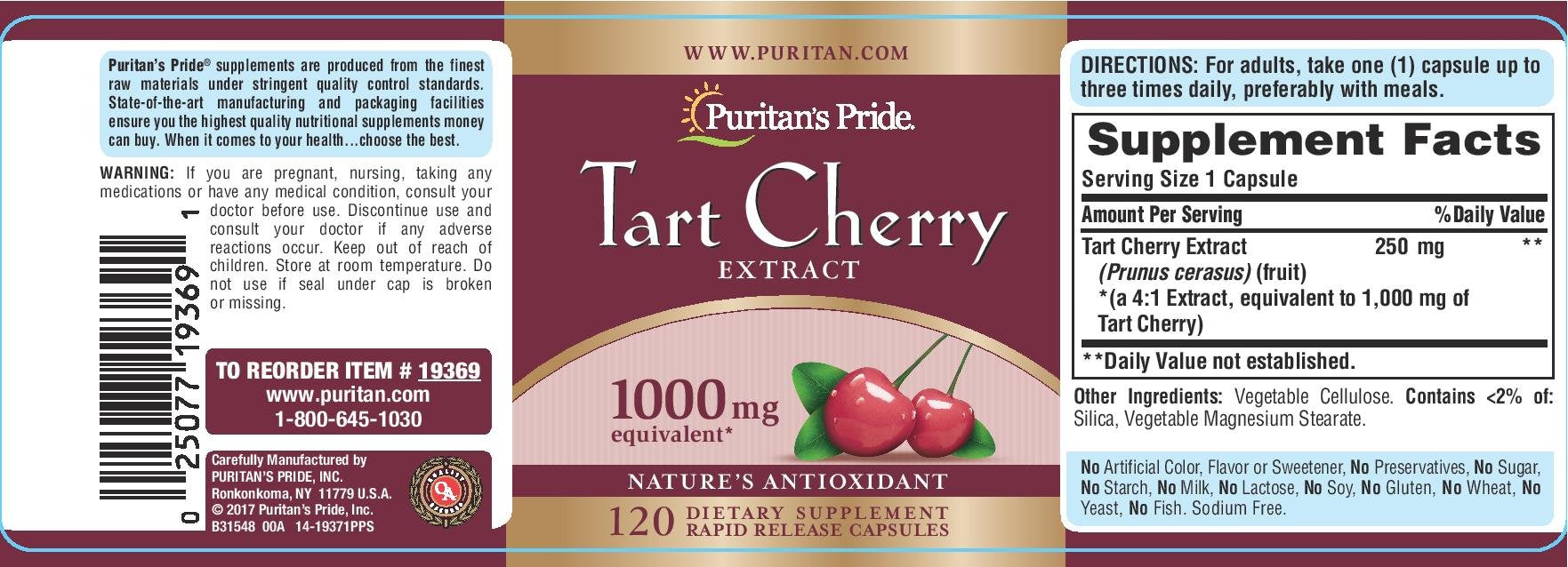 Close-up of Tart Cherry Extract capsules (1000 mg) in a bottle