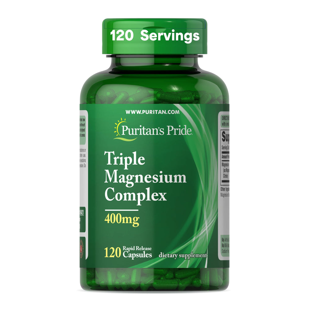 Front label of Puritan’s Pride Triple Magnesium Complex 400mg