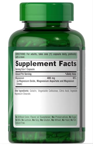 Puritan’s Pride Triple Magnesium Complex ingredients panel