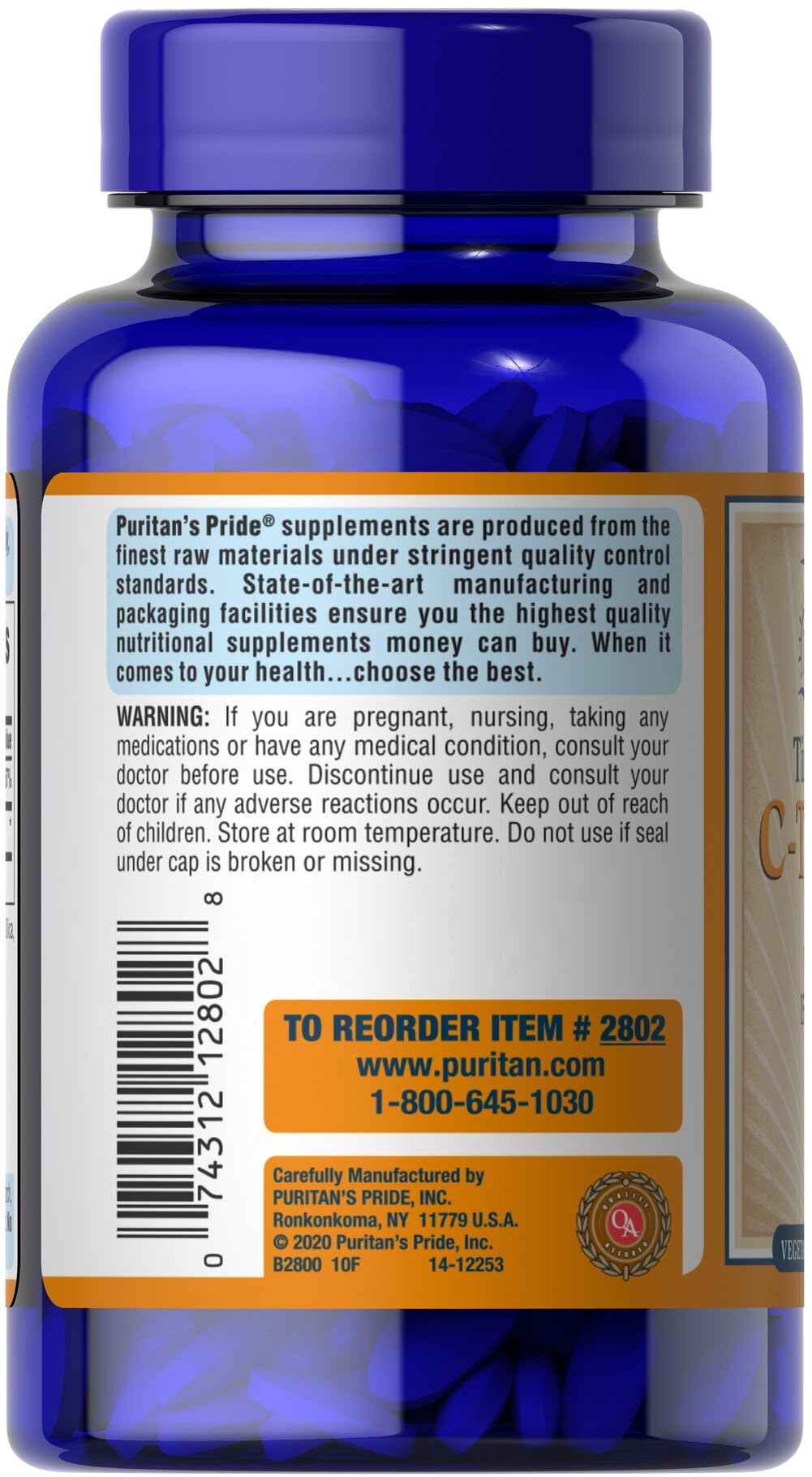 Bottle label showing 1500 mg Vitamin C with Rose HIPS Caplets