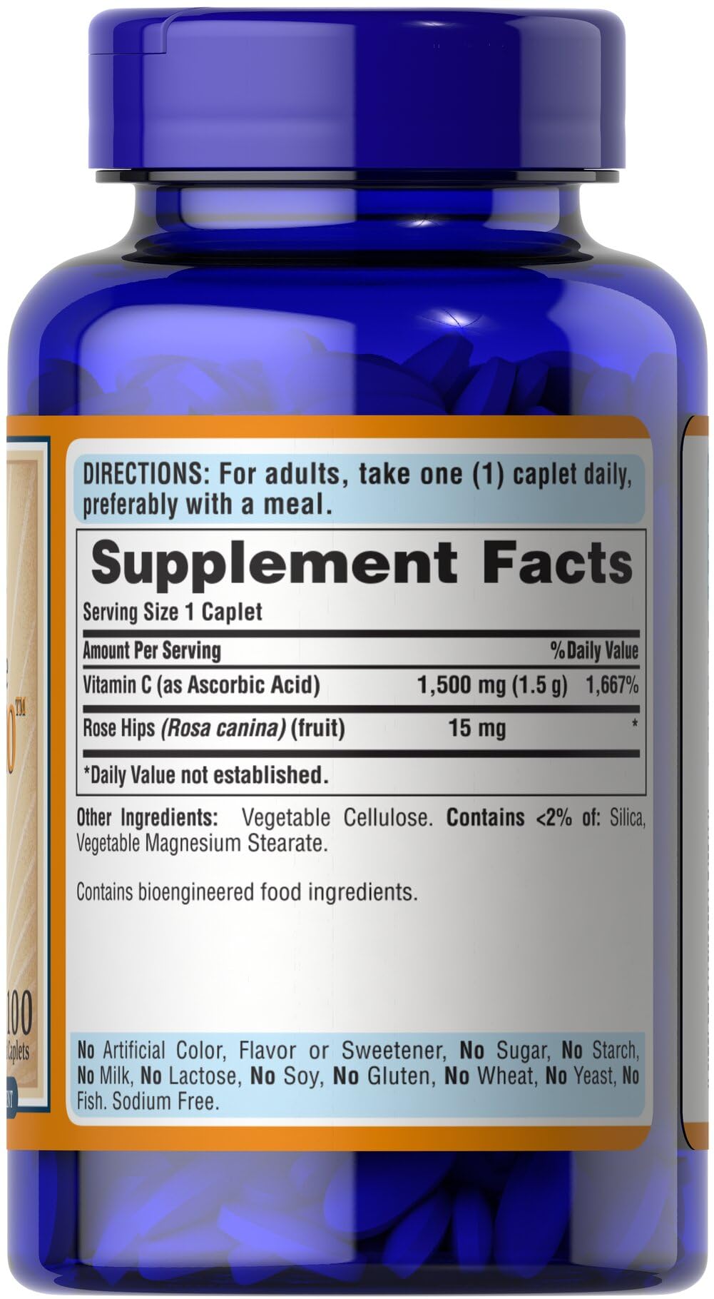 Supplement facts and ingredients on Puritan's Pride bottle