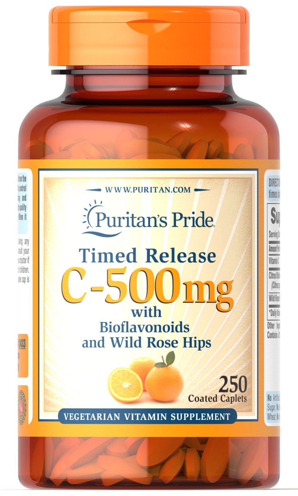 Puritan's Pride Vitamin C 500 mg with Rose Hips Caplets, 250 Count bottle