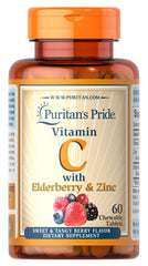 Puritan's Pride Vitamin C with Elderberry & Zinc chewables bottle label