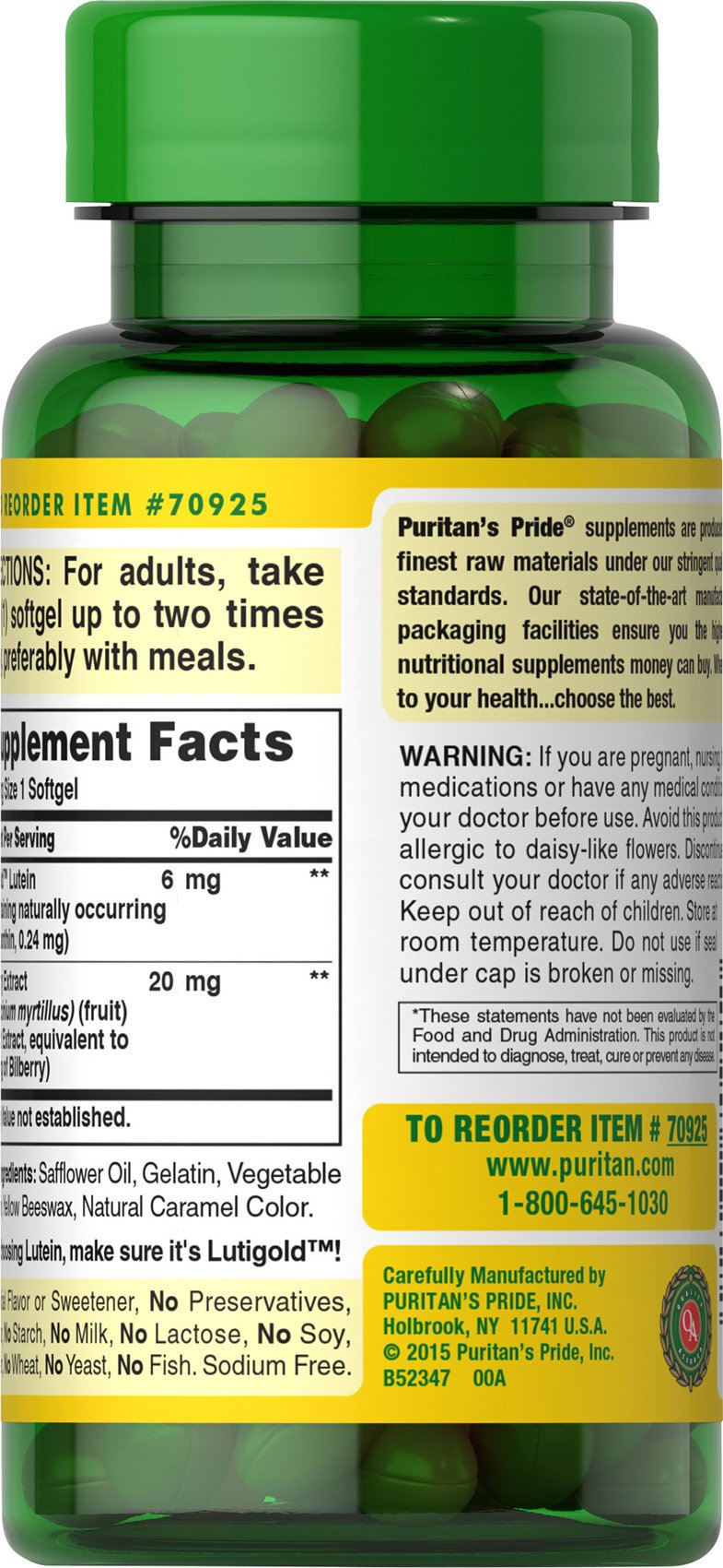 Close-up of Herbavision bottle label showing Lutein and Zeaxanthin