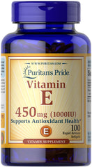 Puritan's Pride Vitamin E-1000 IU bottle with label