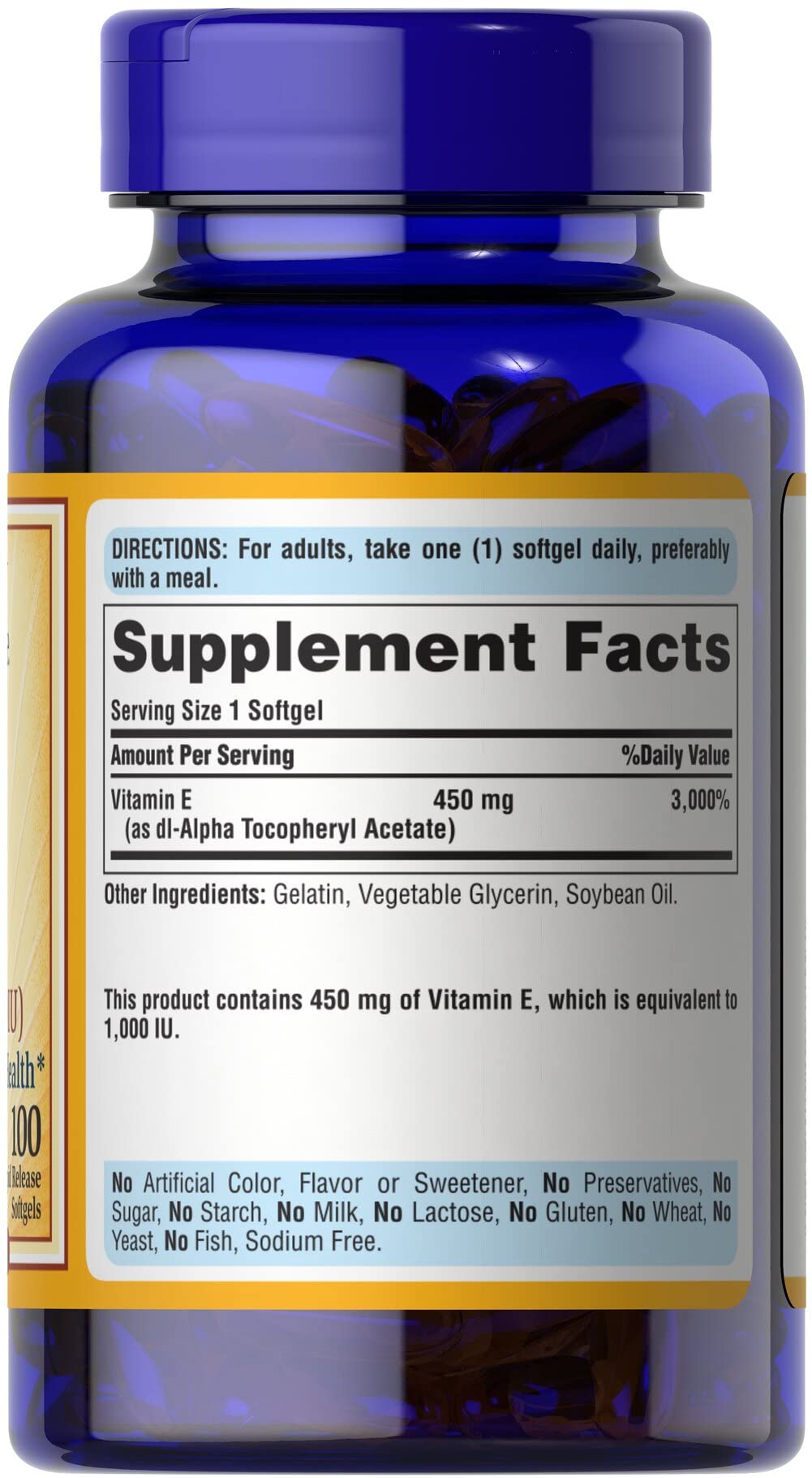 Vitamin E 1000 IU packaging for Puritan's Pride