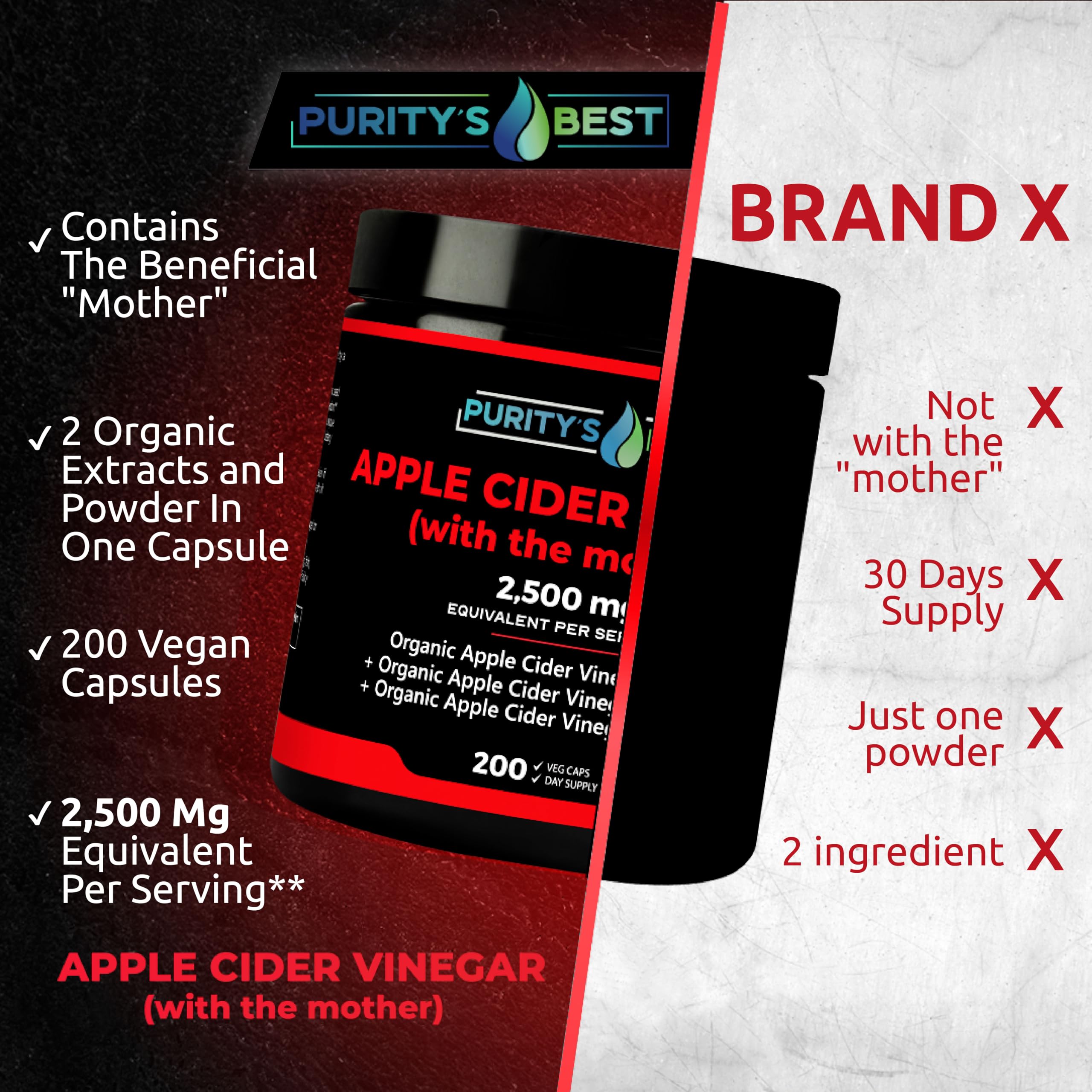 Supplement facts panel for Purity ACV capsules