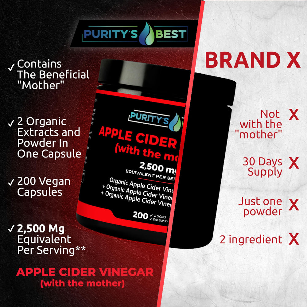 Supplement facts panel for Purity ACV capsules