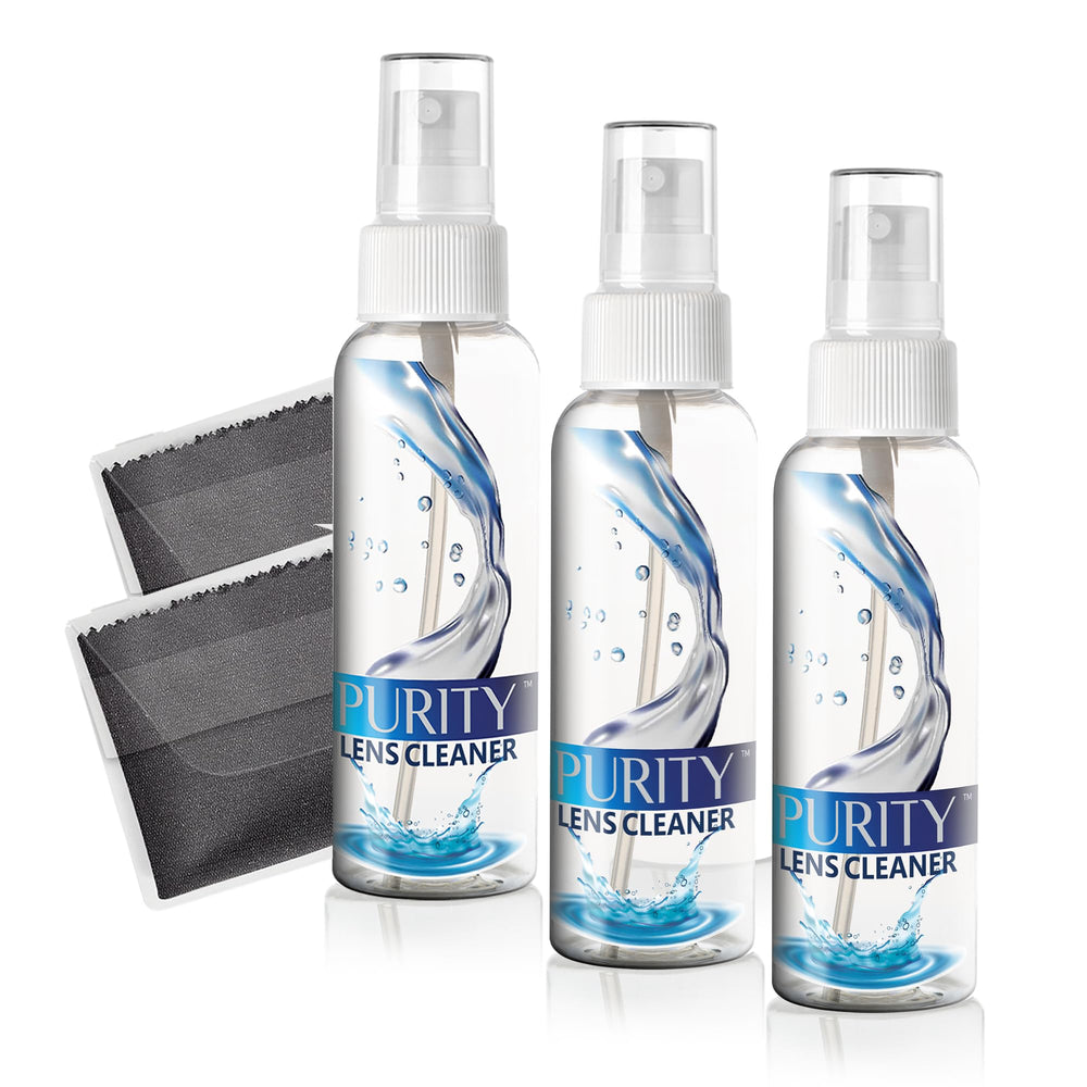 Purity Eyeglass Lens Cleaner Kit with 1oz travel bottle and included items