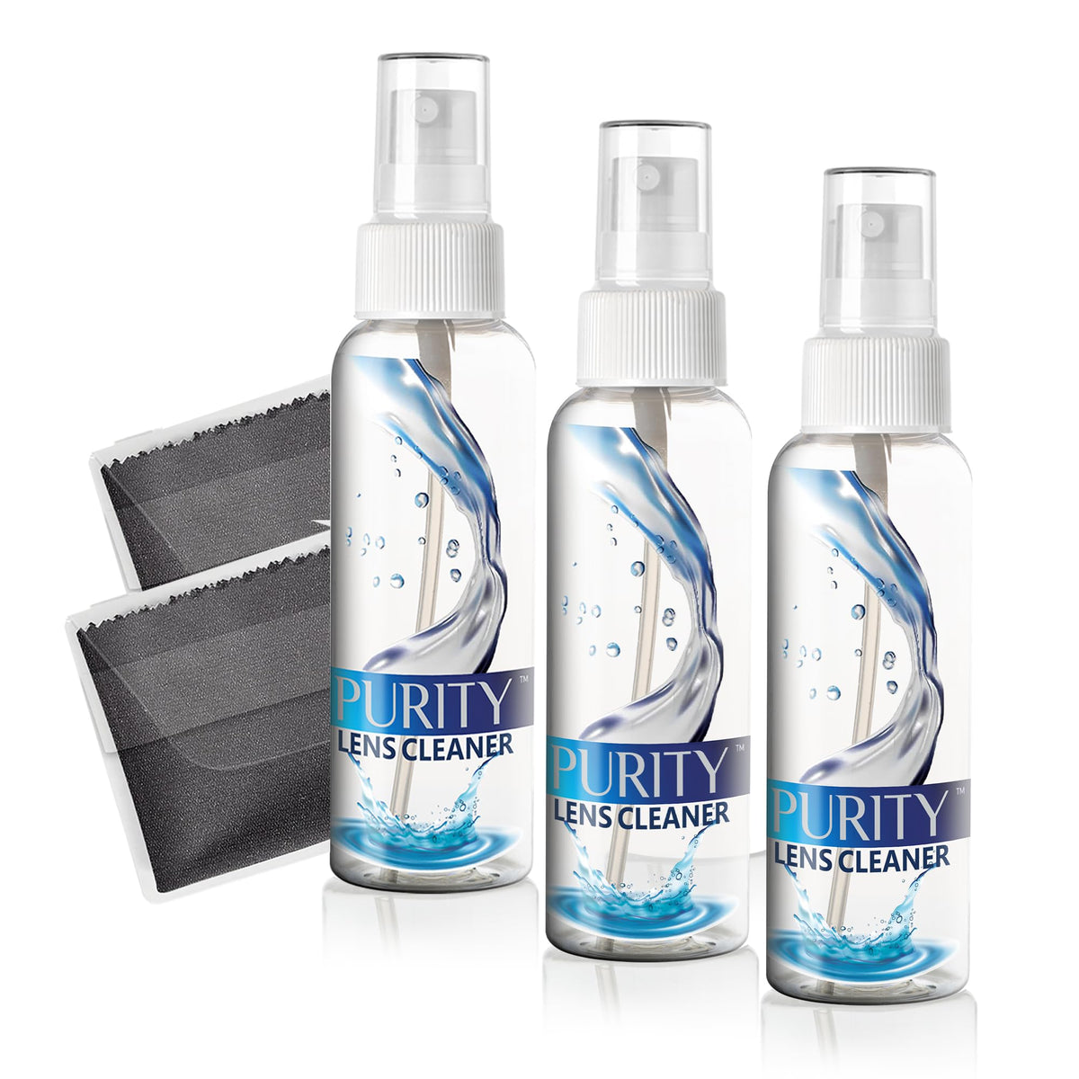Purity Eyeglass Lens Cleaner Kit with 1oz travel bottle and included items