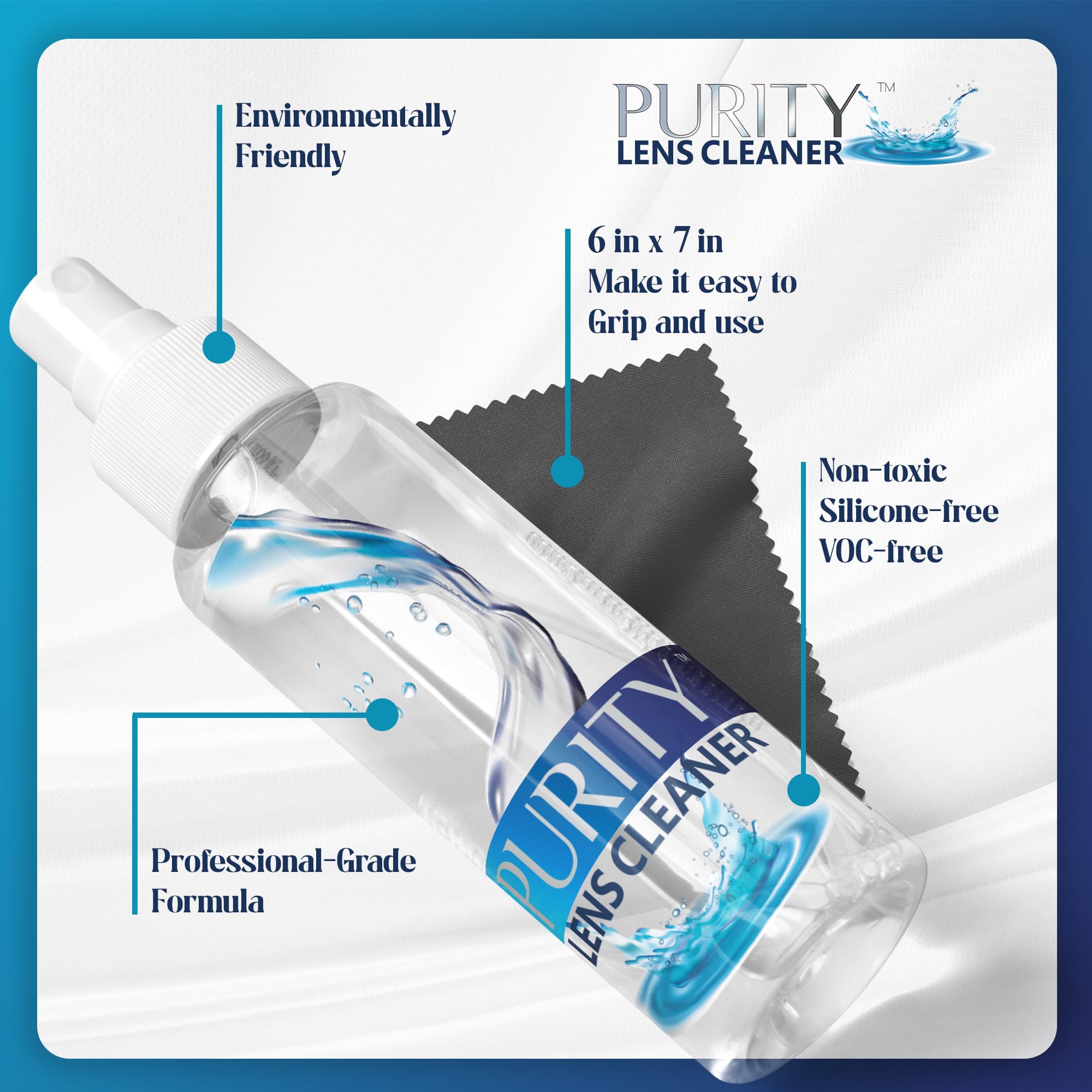 Made in USA label on Purity Lens Cleaner Kit packaging